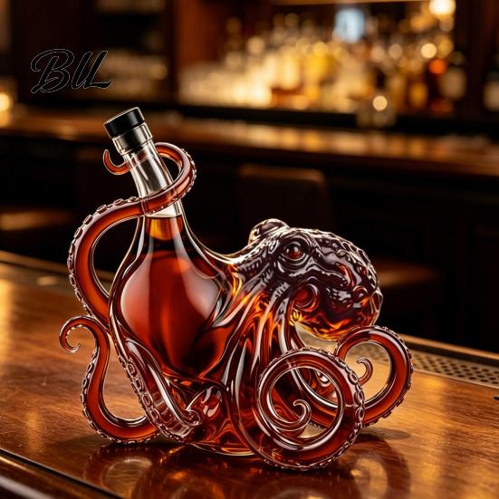 Marine Life Collectible Bottle Octopus-Shaped Glass Decanter, 3D Artistic Borosilicate for Whiskey Wine Soda, Sculpted 350ml Decorative Liquid Bottle,
