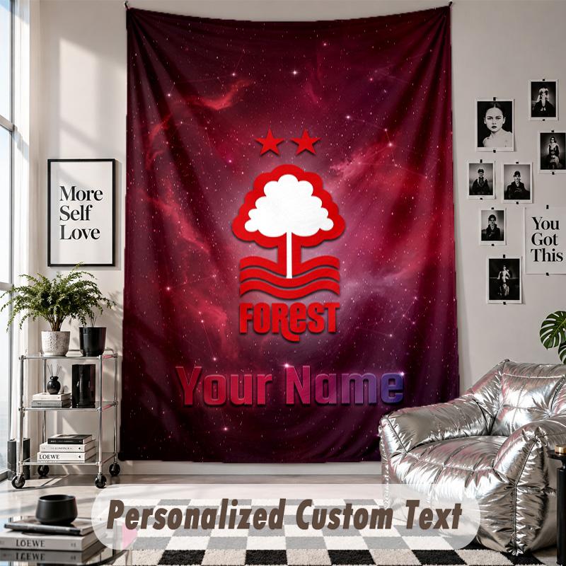 Wall Hanging Tapestry With Custom Name & Text, Nottingham Forest FC Decorative Tapestry For Bedroom
