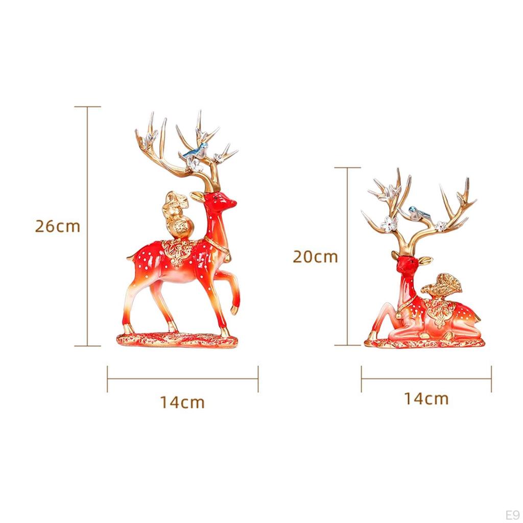 2Pcs Couple Reindeer Figurines Animal Ornament Sitting Standing Elk Sculpture Deer Statues for Table
