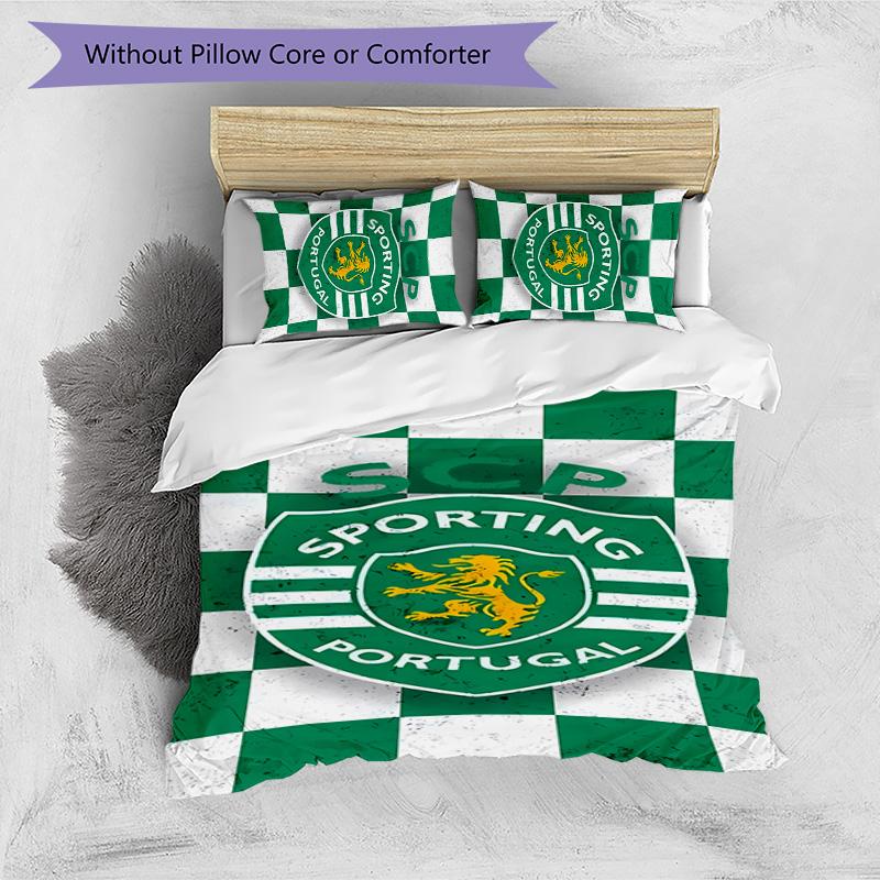 3pcs Sporting CP logo pattern bedding set duvet cover set includes duvet cover &pillowcases,perfect all season bedroom decoration&gift