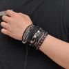 Retro Multilayer Cowhide Punk Bracelet with Leaf and Star Charms In Genuine Leather