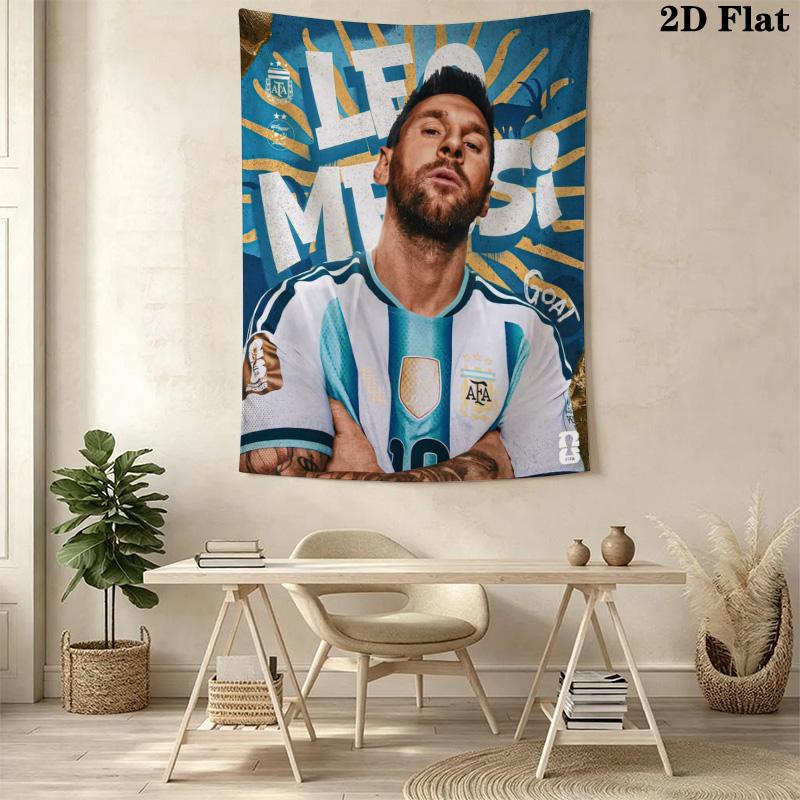Leo Messi Argentina Soccer Tapestry, Football Player Portrait Wall Hanging, Wall Art Decor for Fan Bedroom Living Room