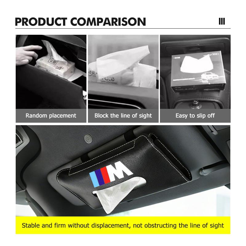 SHEJ3 Car Tissue Box Sun Visor Hanging Napkin Holder Paper Storage Bag For BMW M 1 3 4 5 6 7 Series X1 X3 X4 X5 G20 G38 F48 E36 E39