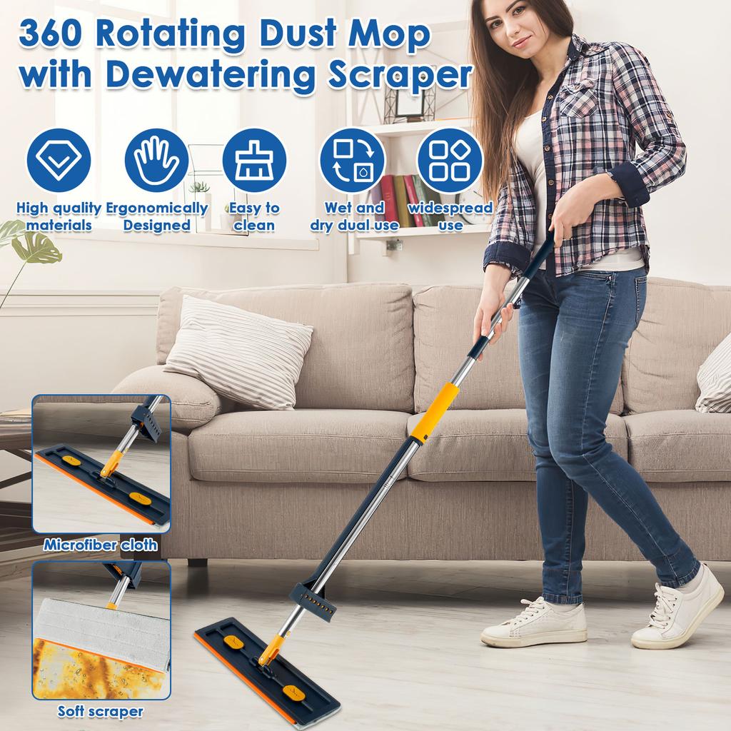 360 ° Rotating Flat Floor Mop with 4 Washable Microfiber Pads Wet and Dry Use Mmagic Mop for Home Wash Floor Mop Ceaning