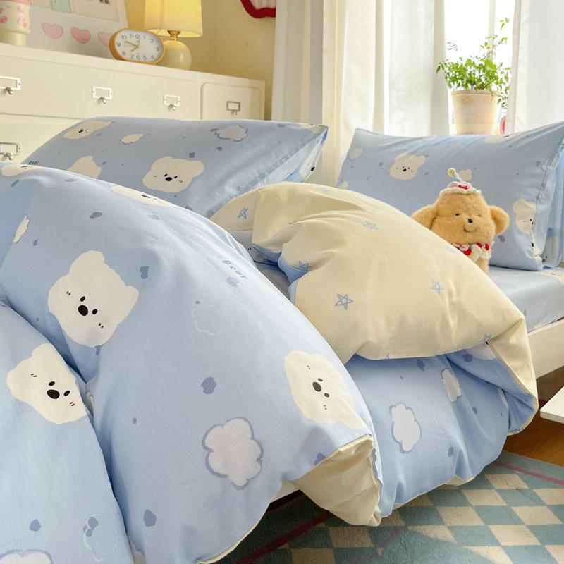 Class A 100% Pure Cotton Student Dormitory 3-Pcs Set Maternal And Infant Grade Cotton Skin-Friendly Small Floral Bed Sheet Quilt Set4-Pcs Set