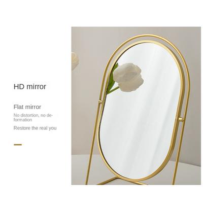 Iron Art Nordic Makeup Mirror Iron Frame 360° Rotatable Desktop Stand Mirror Direct Color Oval Desktop Cosmetic Mirror Women