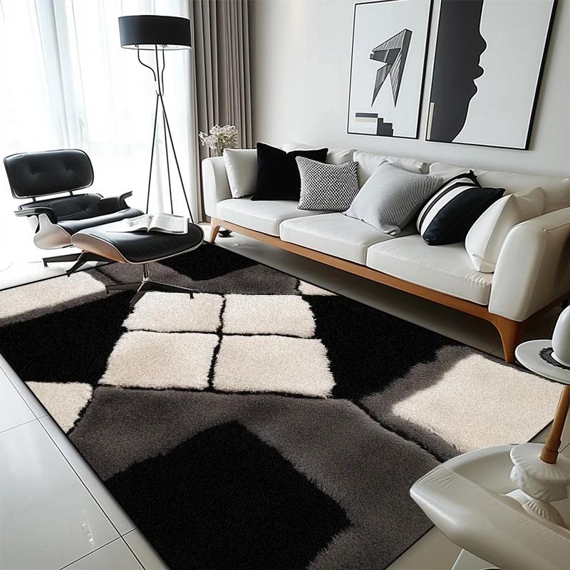 Moderní geometrický kostkovaný koberec pro obývací pokoj, domácí dekorace, měkké koberce s velkou plochou, ložnice, protiskluzové, pratelné podložky k posteli