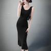 New Arrivals Open Run Women Back Slit Ribbed Sleeveless Long Knit Dress