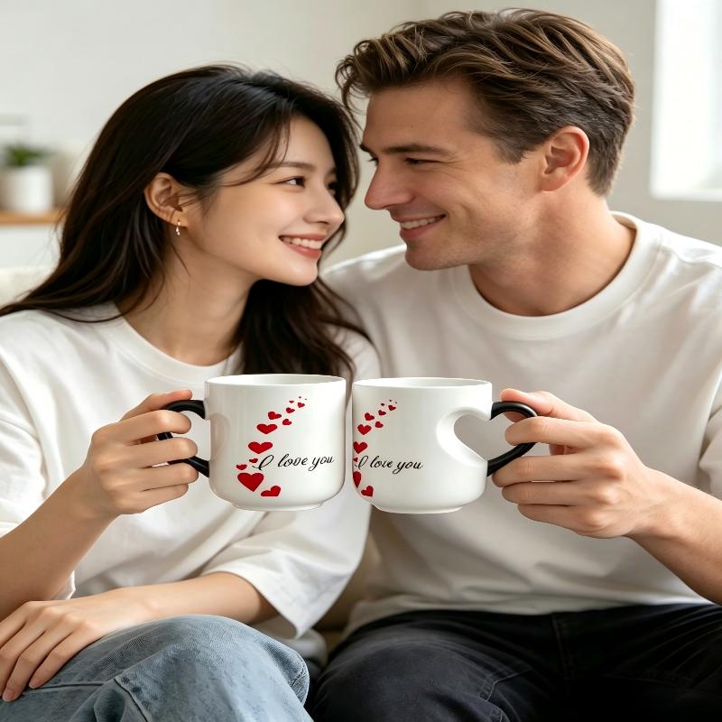 Herzförmige Farbwechselnde Magische Keramiktasse Lustige Farbwechselnde Kaffeetasse Mit Henkel, Die Überraschungsdesign Enthüllt