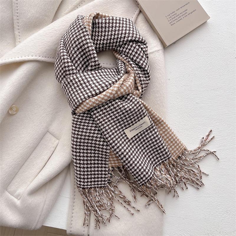 Winter Warm Shawl Elegant Plaid Cashmere Scarf Women Thick Blanket Wrap Pashmina Bufanda Tassel Female Long Foulard