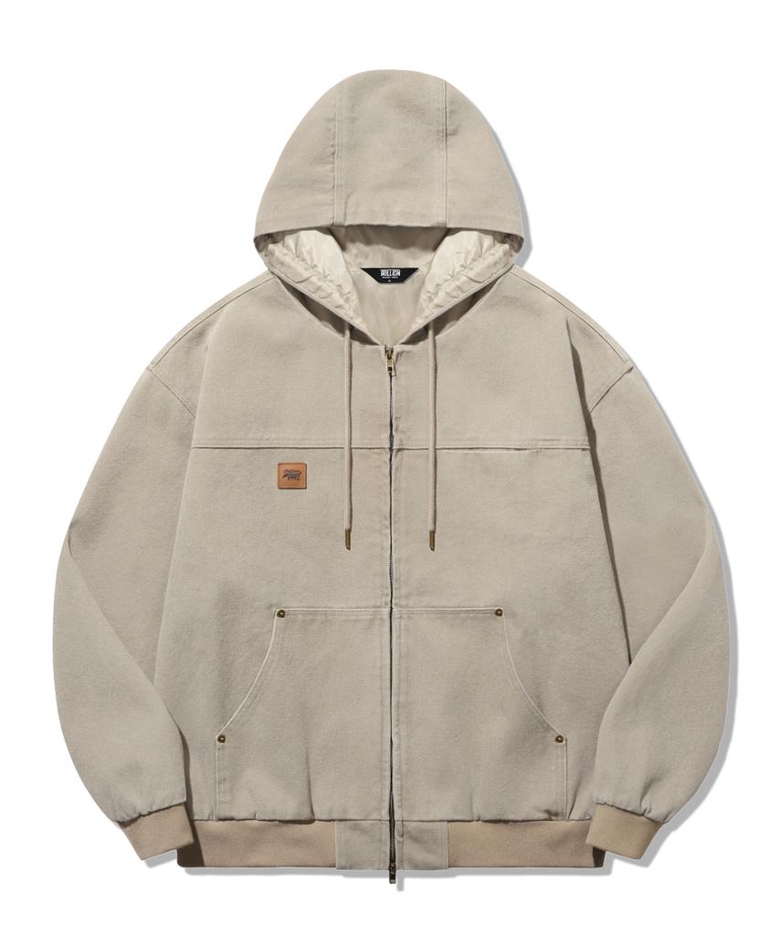 Trillion Vintage Washed Canvas Work Zip-Up Hoodie [Cream]