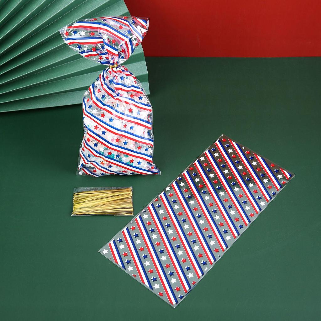 Sacchetto Caramelle di Natale Europeo e Americano - Sacchetto in Cellophane OPP per Biscotti da Forno con Filo Metallico (50 in Stock)