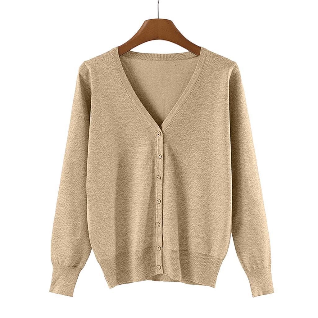 Womens Lightweight Knit Cardigan Long Sleeve V Neck Button Front Sweater Open Front Layering Top