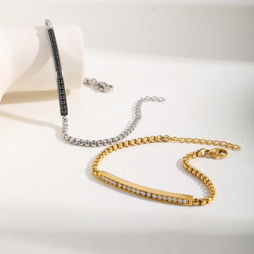 Horizontal Zircon Bracelets for Men Women,Stainless Steel Chain Links Wristband Adjustable,Couple Dainty Jewelry Gifts