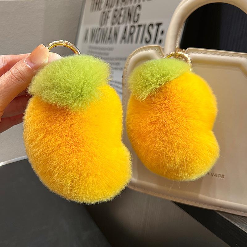 Real Otter Rabbit Fur Little Mango Car Keychain Pendant Ins Cute Plush Doll Doll Bag Bag Ornament Cute Keychain