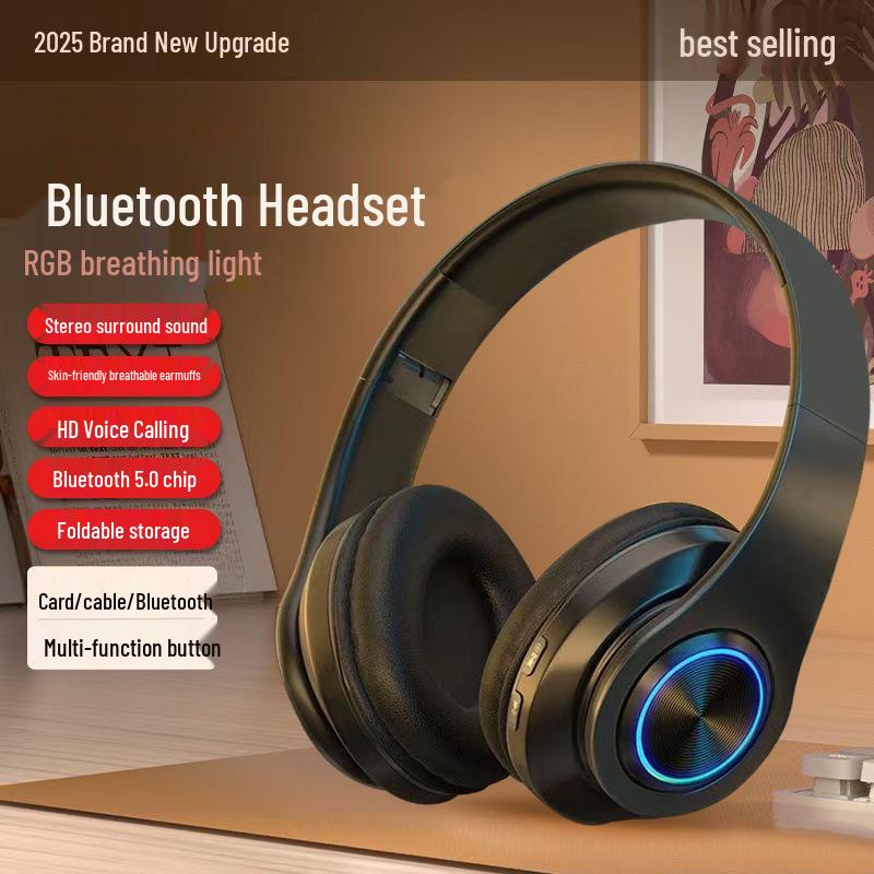 Card-Insertable, Over-Ear Bluetooth Headphones with Cool Lighting & Excellent Sound, Ideal for Students - Model B39