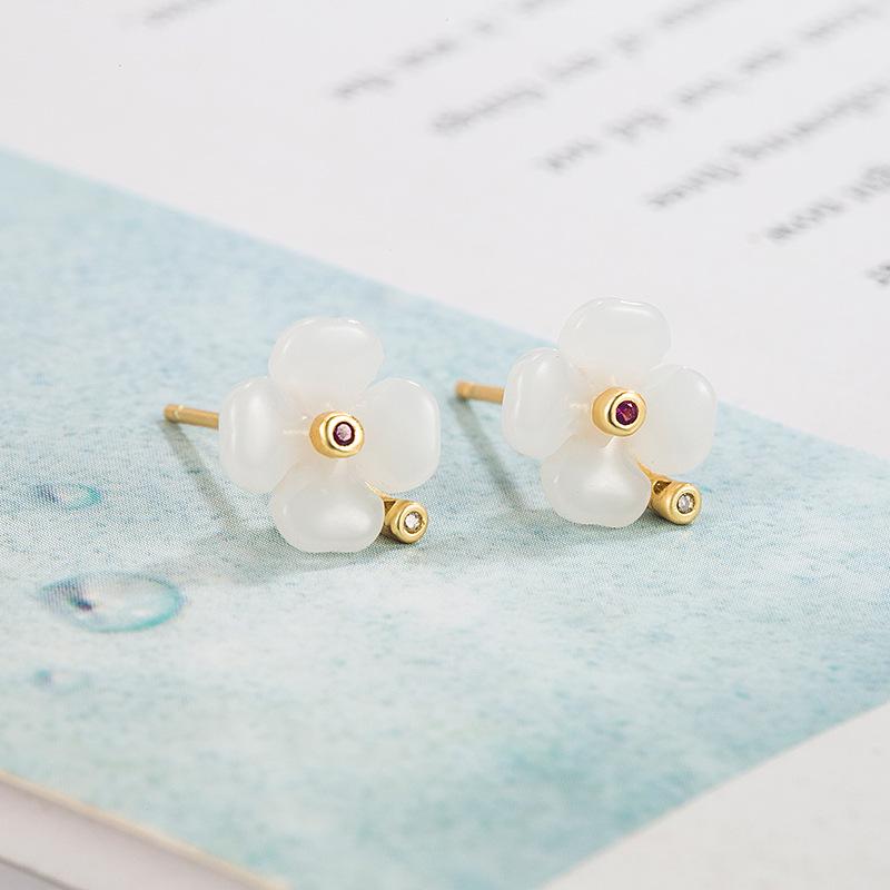 Lucky Hetian Jade Retro Stud Earrings for Women - Niche Design 2022