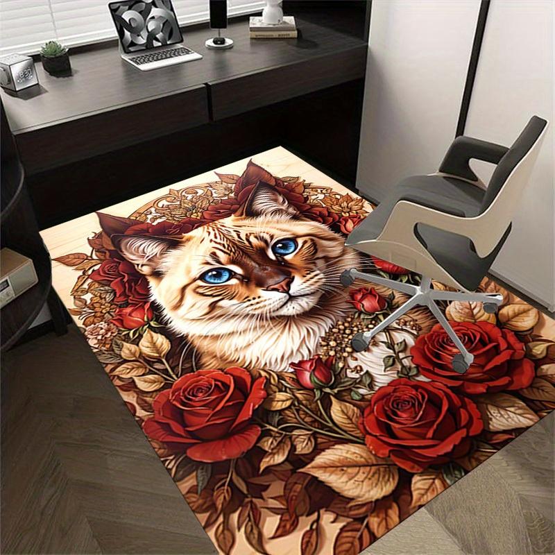 1pc Cat Roses Themed Rug for Home Decor, Non-slip Office Carpet, Chair Mat, Outdoor Mat, Christmas and Halloween Gifts-0731167