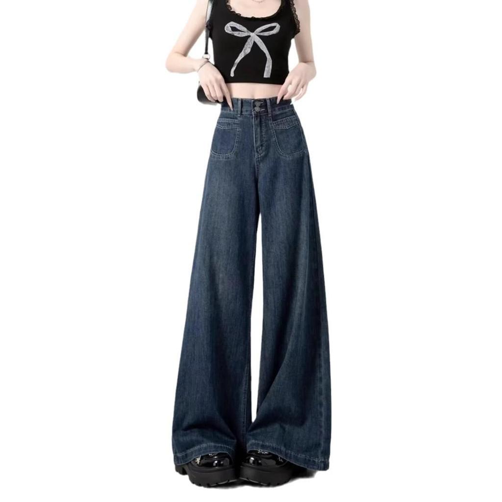 Women's Dark Blue Wide-Leg Relaxed Fit Jeans - Autumn Collection