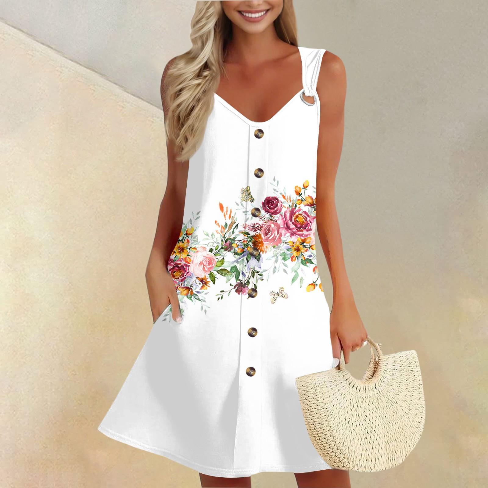 

Женское летнее платье с карманом без рукавов сарафан с цветочным принтом XL белый