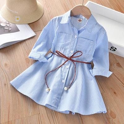 Girls Fashion Clothes for Spring Autumn Striped Shirt Design with Belt Stylish Comfortable Dress Girls Casual Dresses
