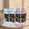 1PC Cat Resting Snow Winter Scene Print 750ml Color Plastic Sports Water Bottle Leakproof Flip Straw Lid Suitable for Sports Office Home Use