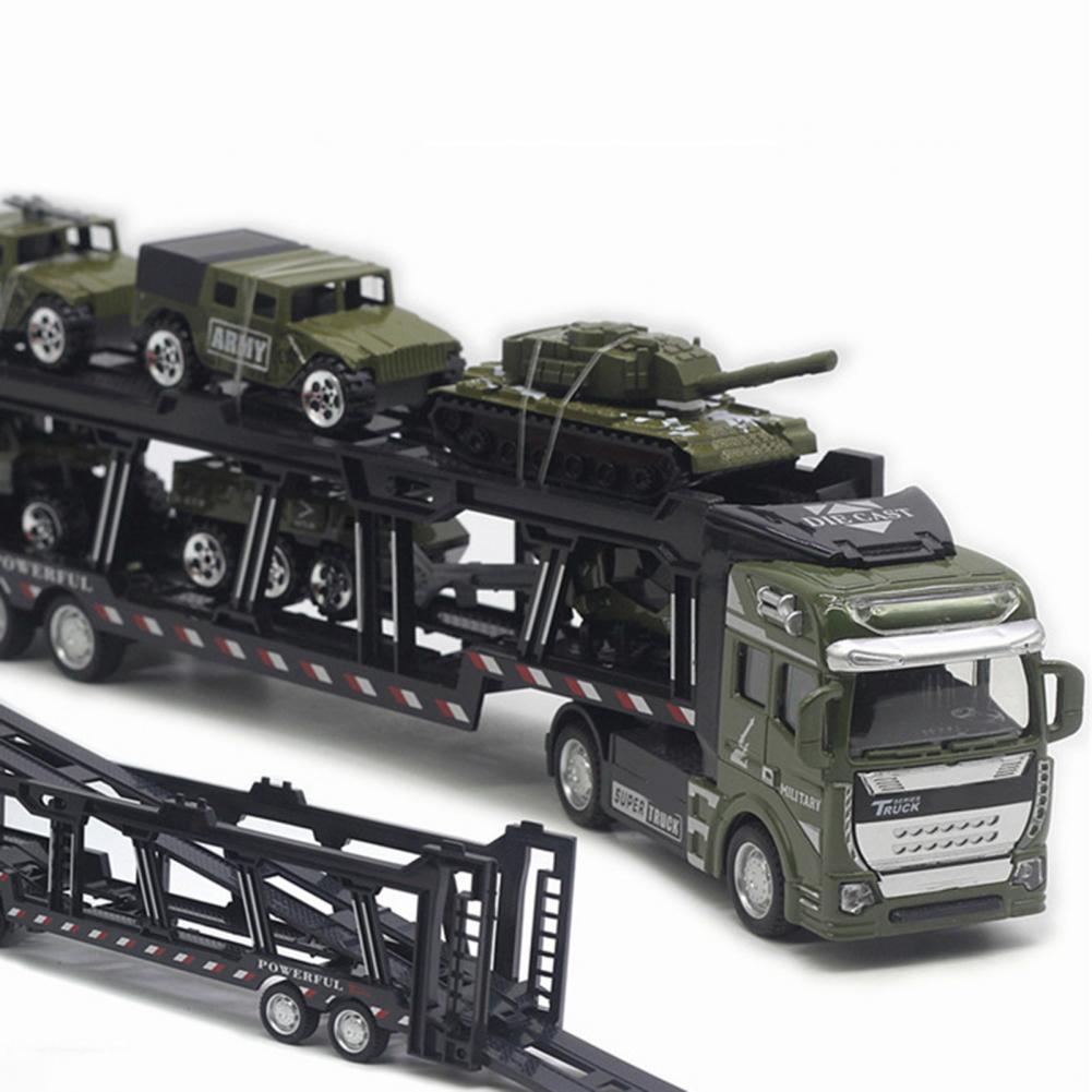 1/48 Maßstab 1 Set Transportermodell mit 6 Mini-Panzern Modell Druckgusslegierung Abnehmbares Pullback-Spielzeug Armeegrün Simulation Militär