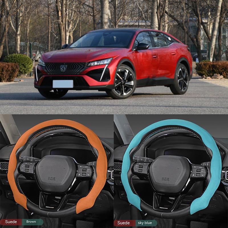 

Универсальный автомобильный чехол на руль для Peugeot из углеродного волокна, нескользящий, украшение интерьера автомобиля Suede Black A