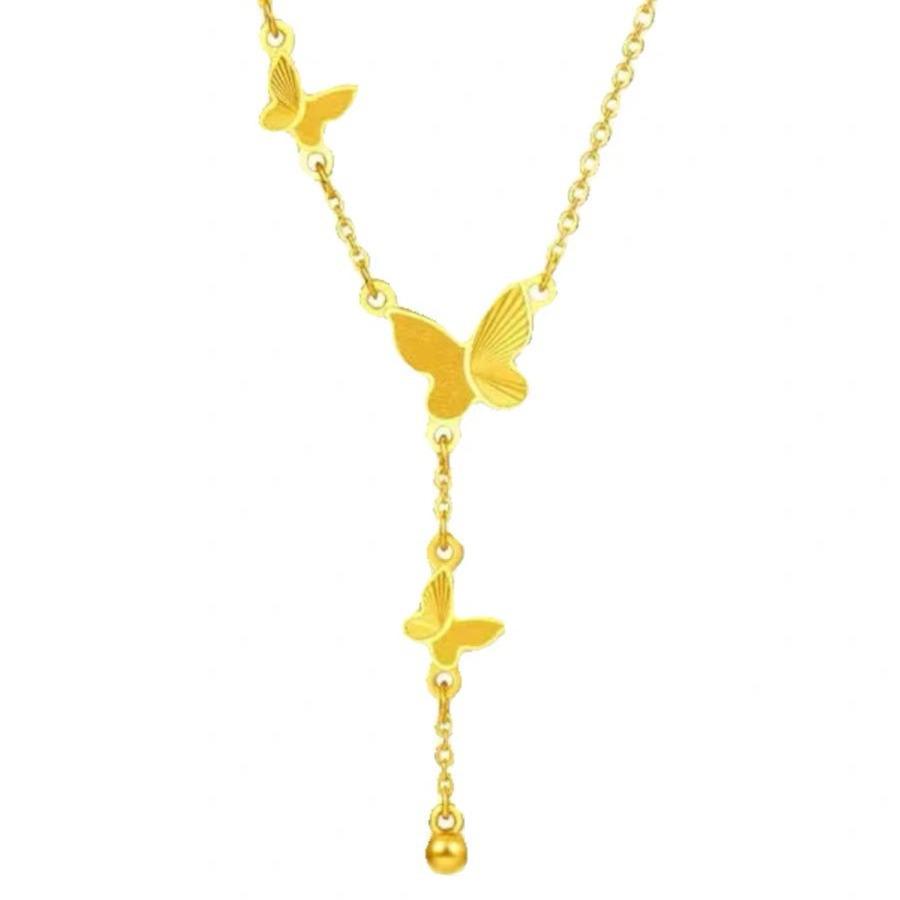 Elegant French Gold Butterfly Tassel Necklace - Versatile Light Luxury Clavicle Chain for Women