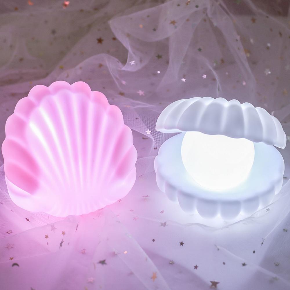 Neu Keramik Shell Perle LED Nachtlicht Streamer Fee Shell Nordic Nacht Lampe Nacht Wohnkultur Schlafzimmer Nacht