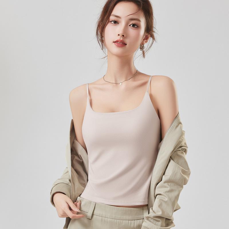 Women s Multi-color Lyocell Camisole with Seamless Square Neck and Built-in Cups One Size (90-130 jin)