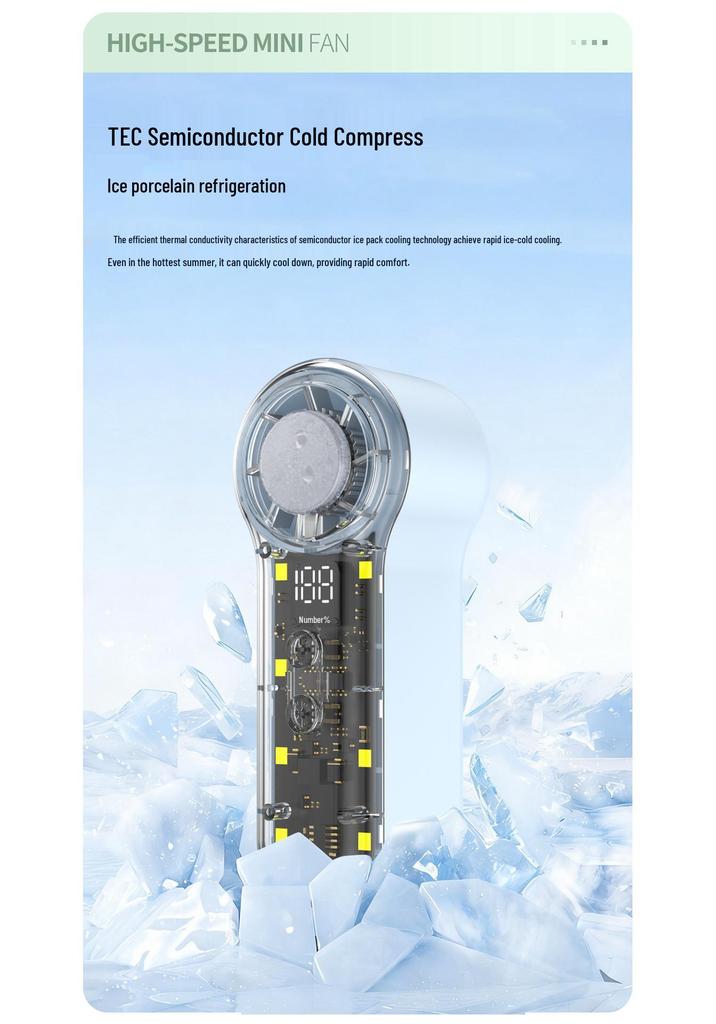 T76 Turbo Handheld Fan: USB Rechargeable, 199 Speeds, Portable Cooling with Ice Pack