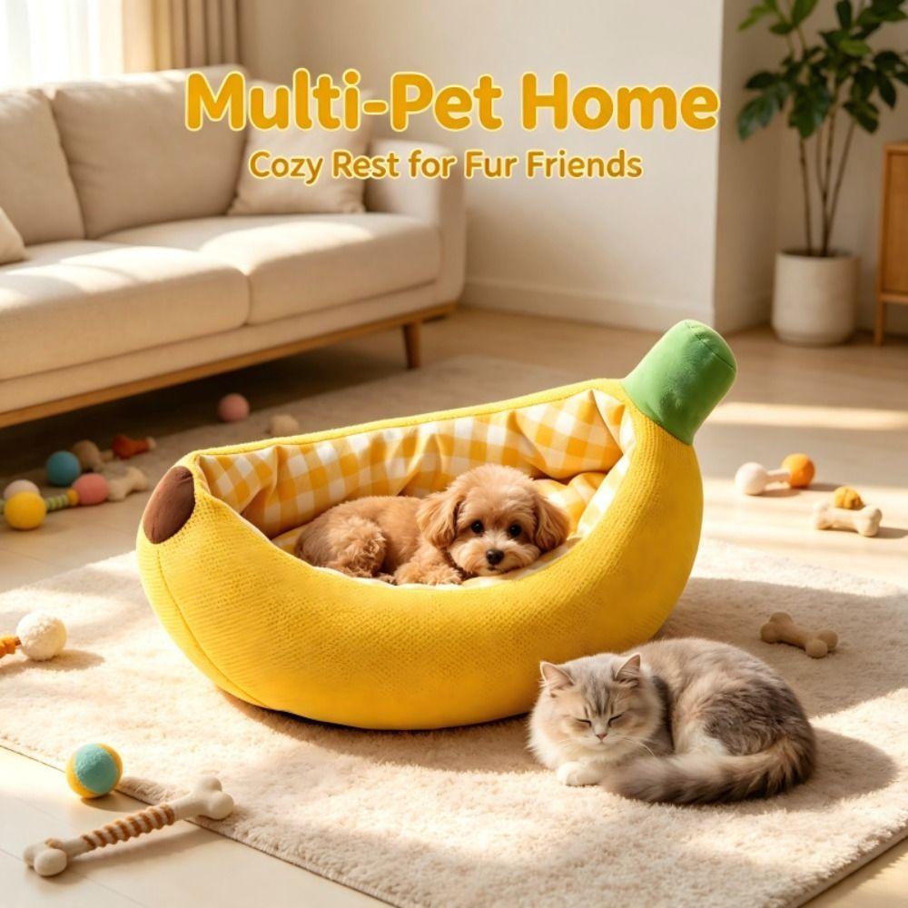 Banana Shape Cat Kennel Warm Cushion Pet Bed Cute Dog Kennel  Pet Supplies