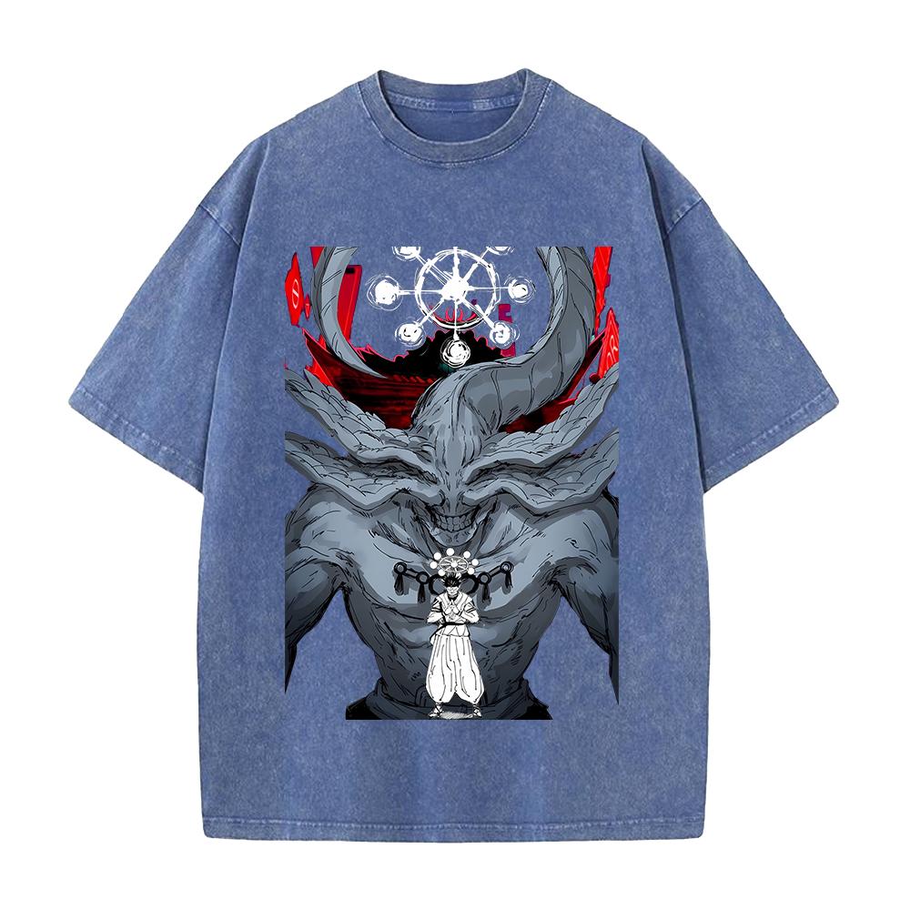 Anime Jujutsu Kaisen Ryomen Sukuna Mahoraga Printed Tee Men Women Washed Cotton T-shirts Retro T Shirt Harajuku Oversized Tshirt