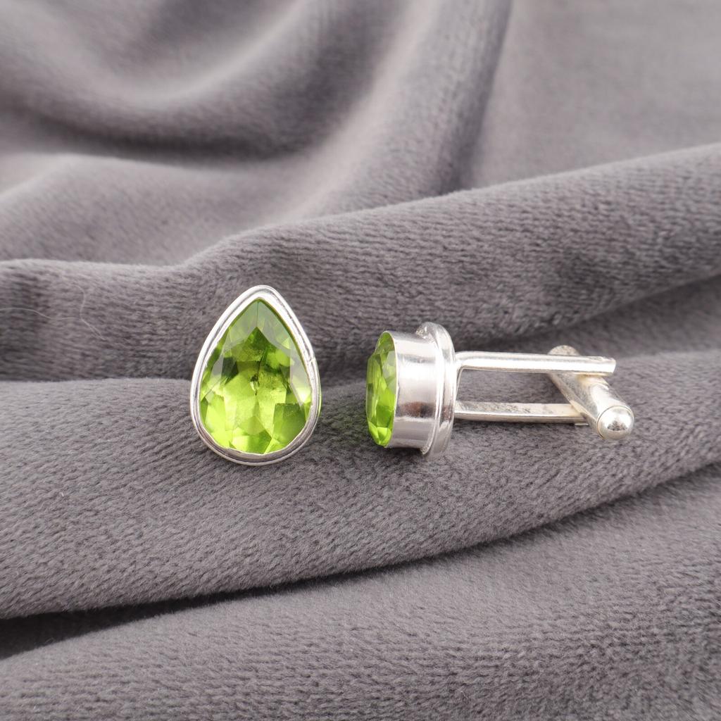 Peridot Gemstone 925 Sterling Silver Handmade Cufflinks 0.66" Father's Day Gift CL-6-2