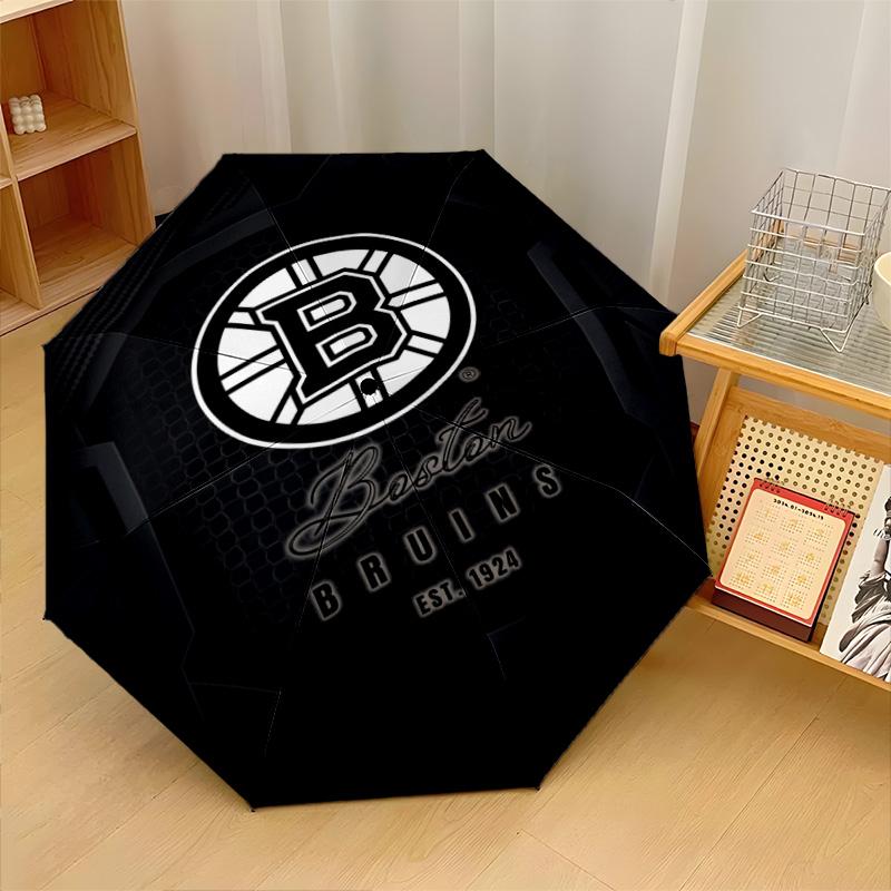 Boston Bruins Print Auto 8?Ribs Folding Umbrella Wind Resistant Lightweight Automatic Umbrella For Daily Travel