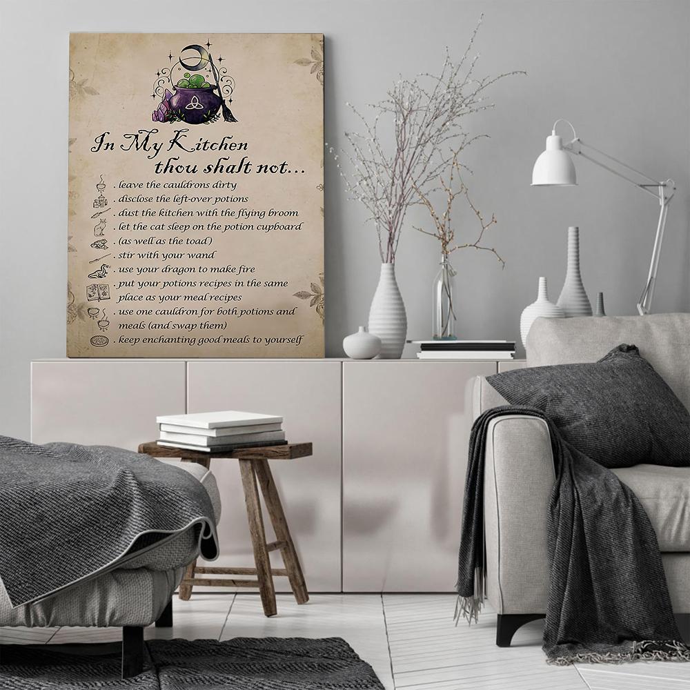V mé kuchyni nemůžete čarodějnici Plakát Legrační čarodějnice Kouzelná severská nástěnná malba Obraz na plátně Obývací pokoj Nástěnná malba Domácí dekorace Bezrámové
