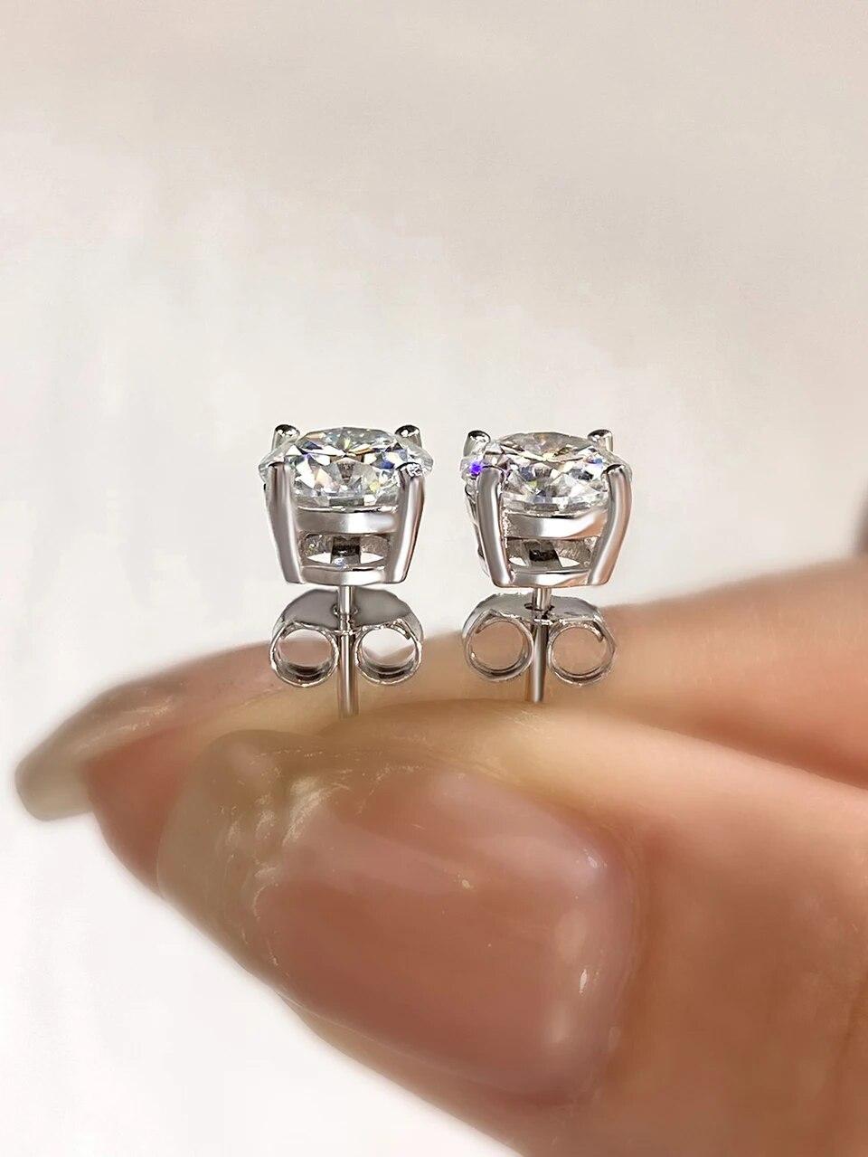 

D Цвет Блестящие серьги-гвоздики круглой огранки с муассанитом и бриллиантами для женщин, стерлинговое серебро 925 пробы, позолоченные свадебные украшения 0.3 carat Moissanite