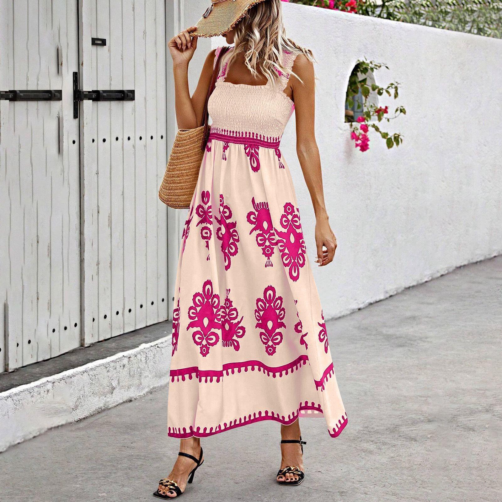 

Women s Fashionable Retro Printed Bohemian Beach Dress Beach Vacation Dress S