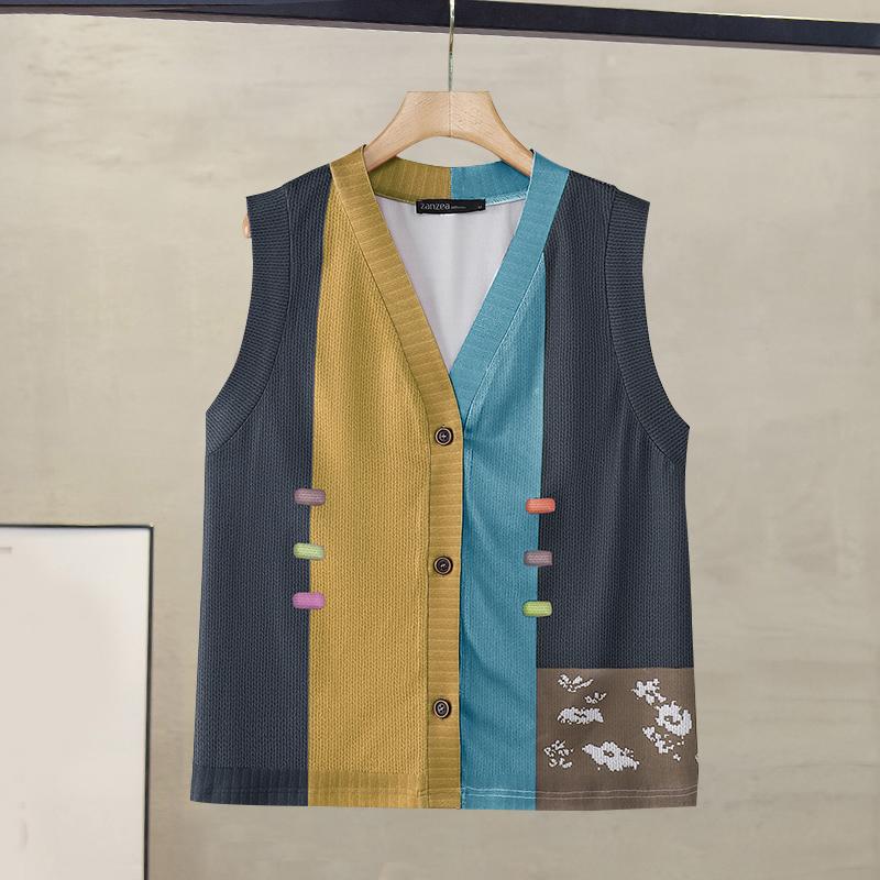 

ZANZEA Women Vintage V-Neck Sleeveless Floral Print Knitted Vests 4XL