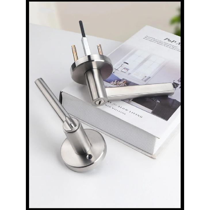304 Stainless Steel Three-pole Handle Lock Single Tongue Bathroom Interior Door Lock Aisle Fire Door Door Lock With Key