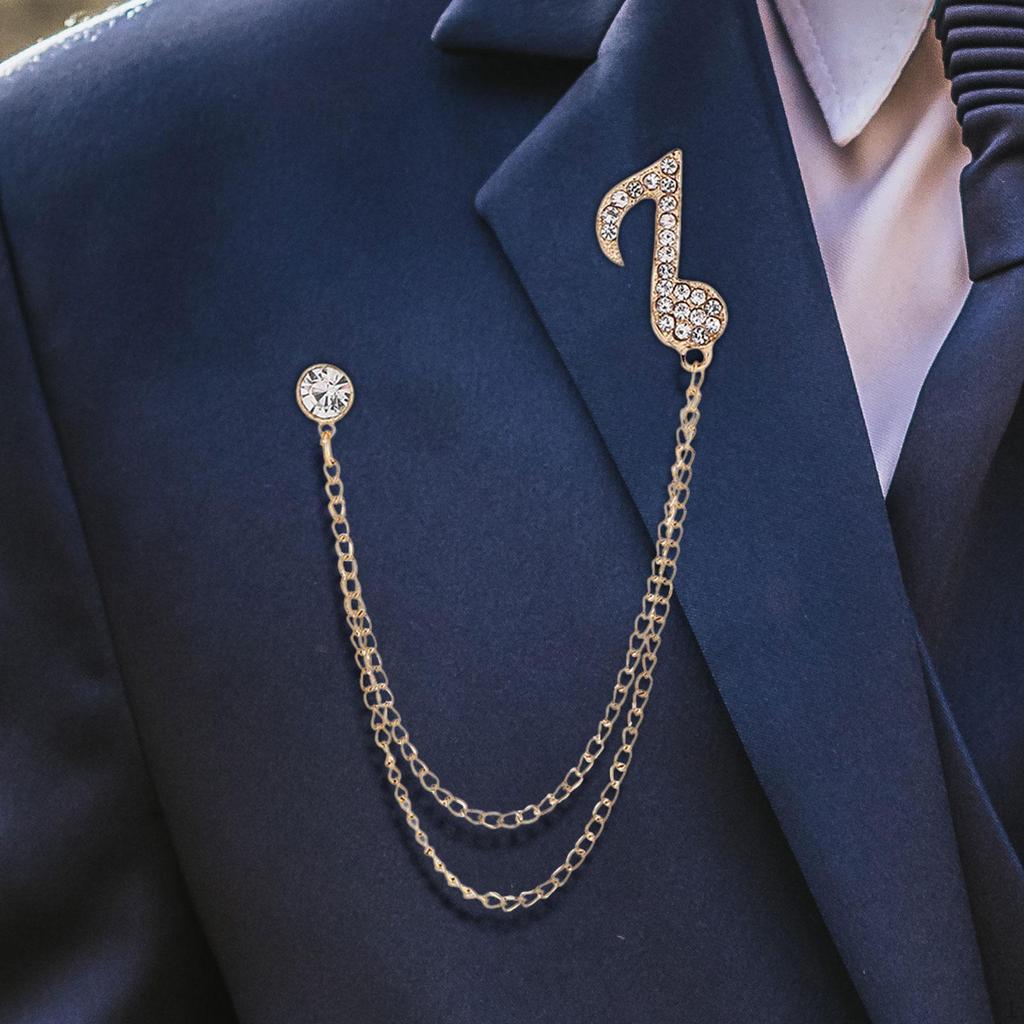 Music Note Brooch Jewelry Badge Decoration Elegant Suit Pin Simple Hanging Chain Rhinestone