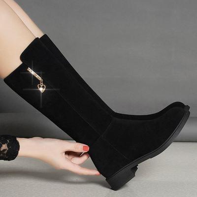 Mattierter Samt mittelhohe Stiefel für Damen, neue Herbst- und Wintermode, vielseitige Stiefel mit dickem Absatz für Kinder, warme Samtstiefel für Damen
