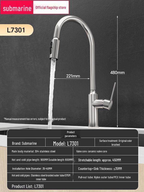 ZISIZ Stainless Steel Pull-Out Kitchen Faucet