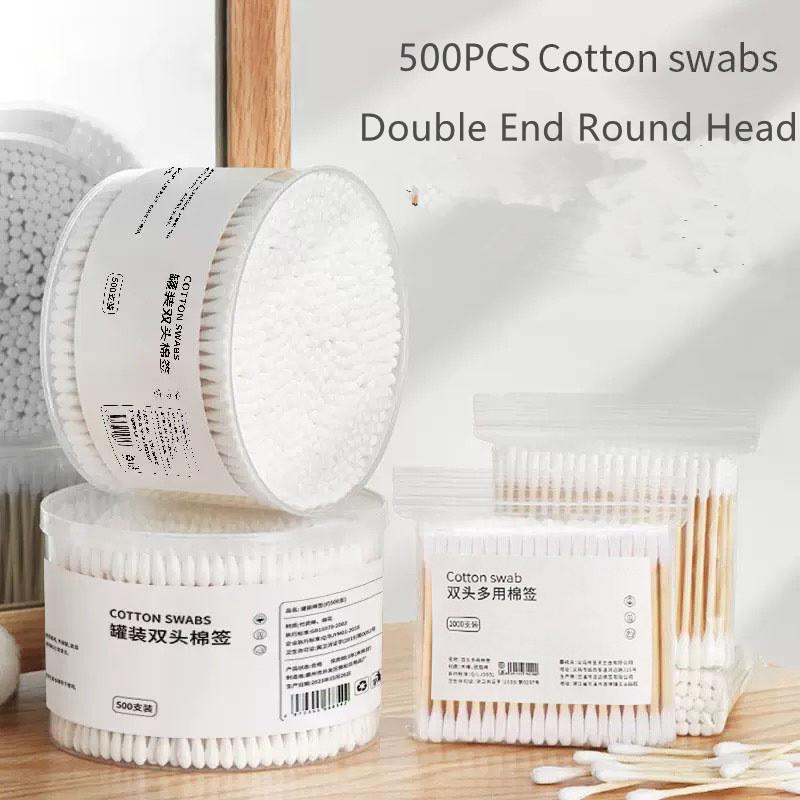 Boîte de 500 Cotons-tiges Jetables à Double Extrémité à Tête Ronde Pour Maquillage et Démaquillage Nettoyage Quotidien Soin des Animaux Polyvalent