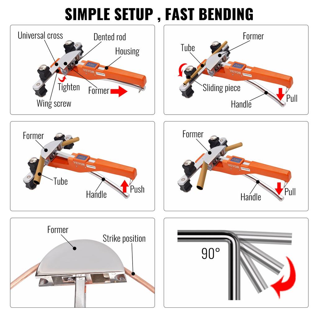 VEVOR Pipe Tube Bender, 6.4mm-22.2mm Ratcheting Tubing Benders