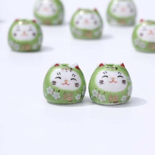 Ceramic Laifu Lucky Cat Color Cat Bracelet Pendant Vertical Hole Color Cat Beaded Pendant Accessories Dharma Cat Accessories