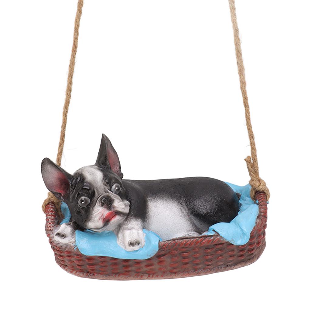 Garden Dog Statue Outdoor Resin Swing Ornament Hanging Decoration Home Bulldog Animal Gift Black