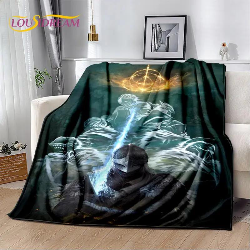 Elden Ring Jeu Joueur Couverture Peluche Douce Imprimée en 3D, Couverture Flanelle Couverture Jetée pour Salon Chambre à Coucher Lit Canapé Couverture Pique-nique