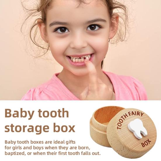 Baby Tooth Box Wooden Round Deciduous Teeth Storage Box Baby Teeth